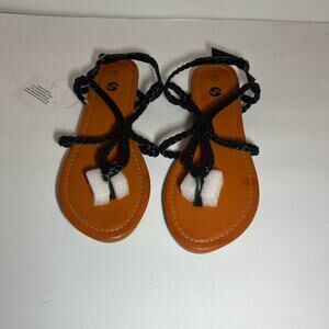 Braided Black Rope Sandals Flat Strappy Brown Footbed Gladiator Style Size 7